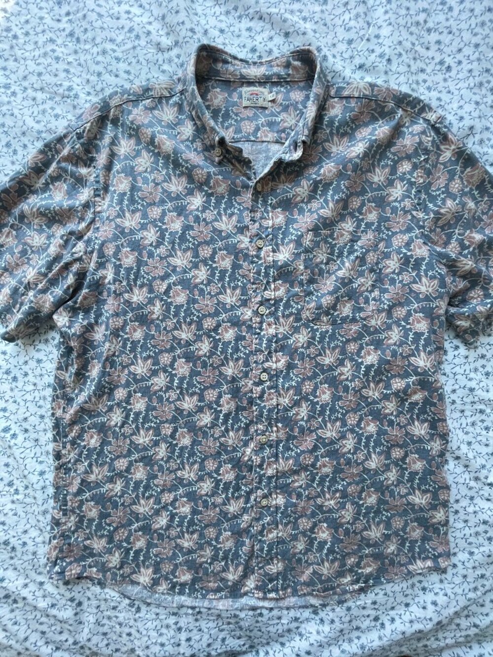 Faherty S/S Breeze Shirt - LARGE - "Faded Floral Batik"